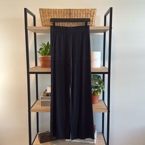 CAbi #8047 French Terry Drape Navy Wide Leg Pull-On Lougewear Pants, XS